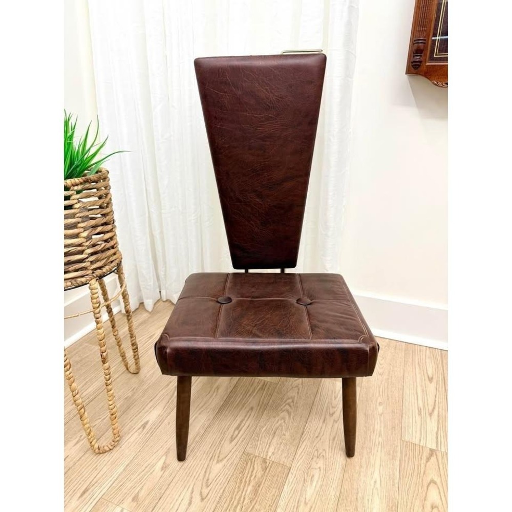 Vintage MCM Valet Dressing Chair – Pearl Wick – Brown Faux Leather - Mid Century
